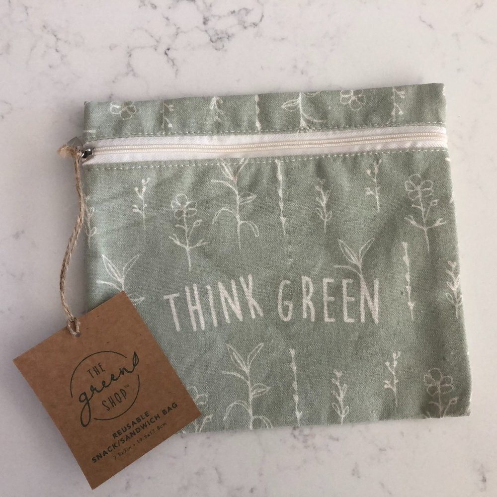 The Green Shop Think Green Reusable Zippered Lined Snack/Sandwich Bag Sz OS NWT